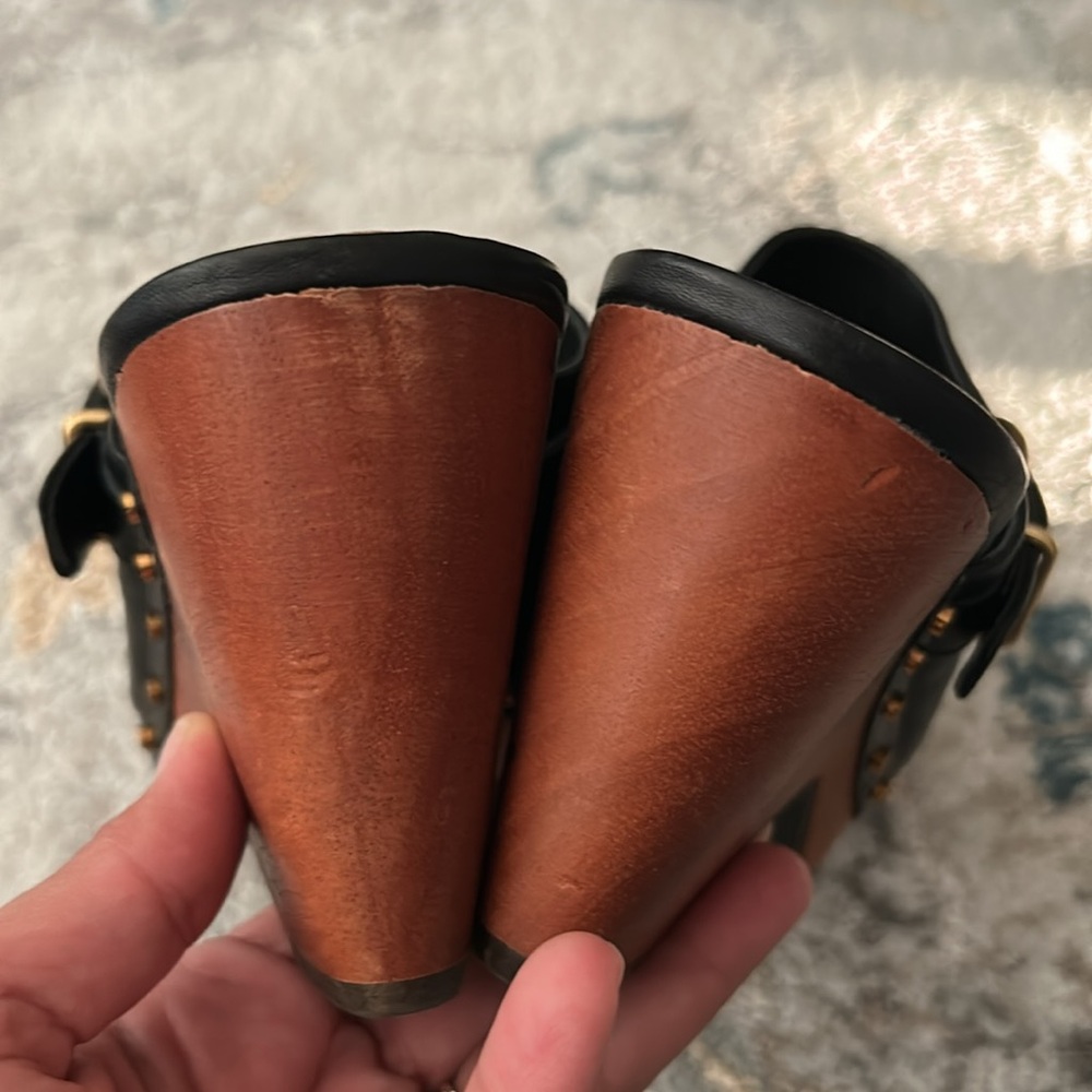Veronica Beard Black and Brown Mules with Gold Accents - Picture 5 of 16